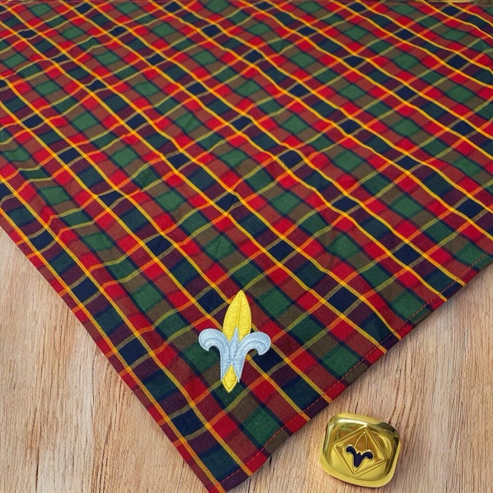 Boy Scouts Webelos Neckerchief neck scarf BSA Plaid With Tie Clip